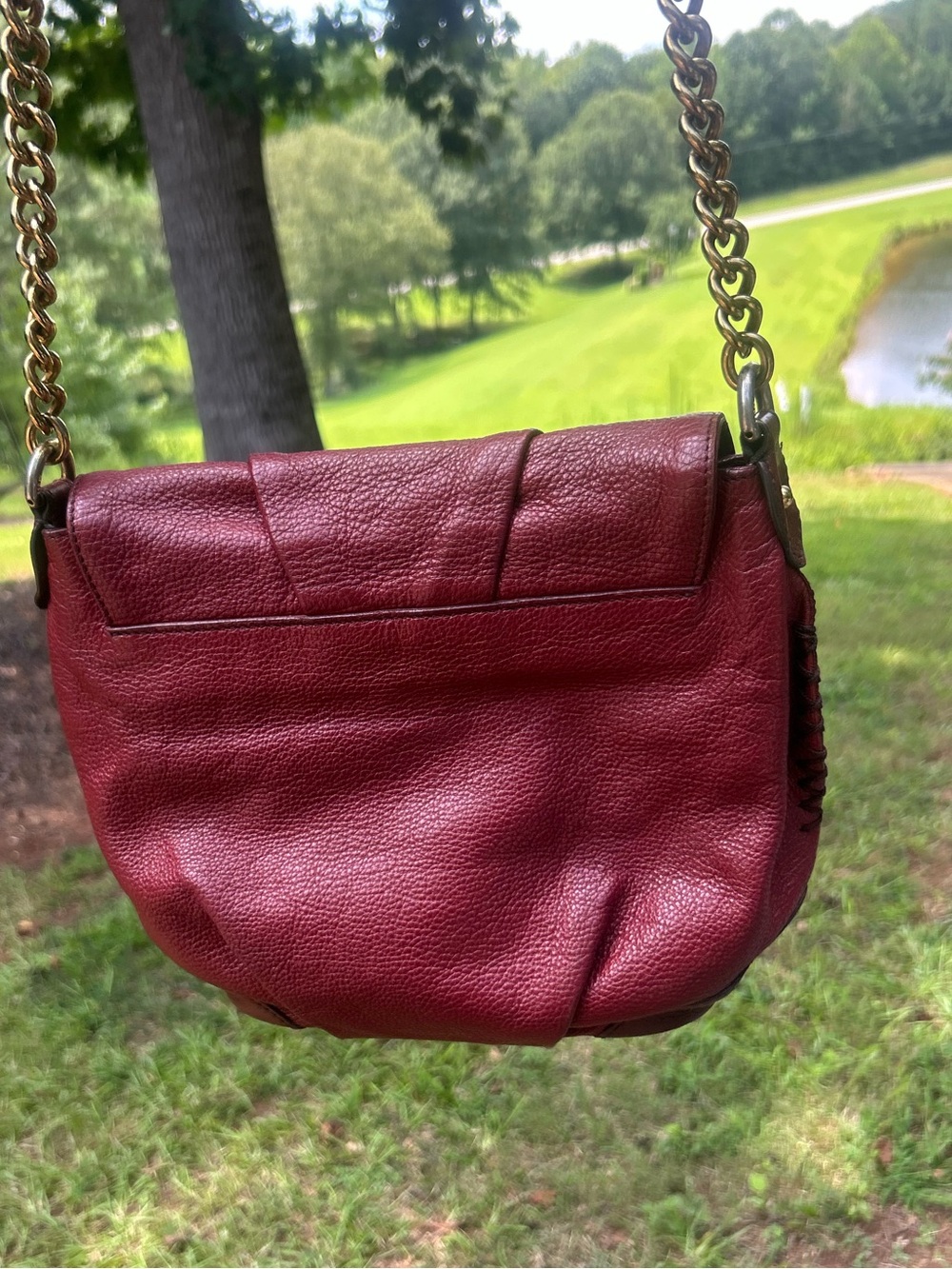 MCM Burgundy Pebbled Leather Flap Crossbody Shoulder Bag Made in Korea - Picture 2 of 13